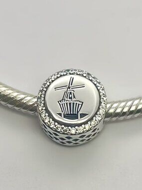 Pandora Holland Windmill Dangle Charm Travel Pendant, S925 Sterling Silver